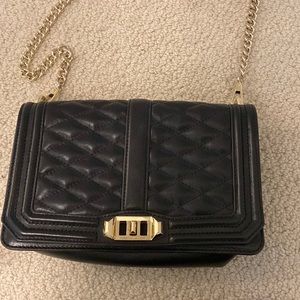 Rebecca mink quilted love crossbody bag with gold chain